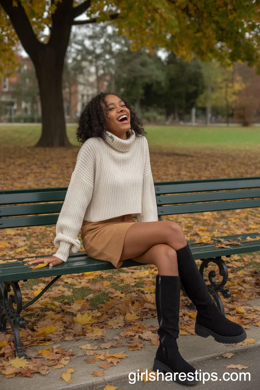 Cozy Knit Sweater and Suede Mini Skirt Ensemble