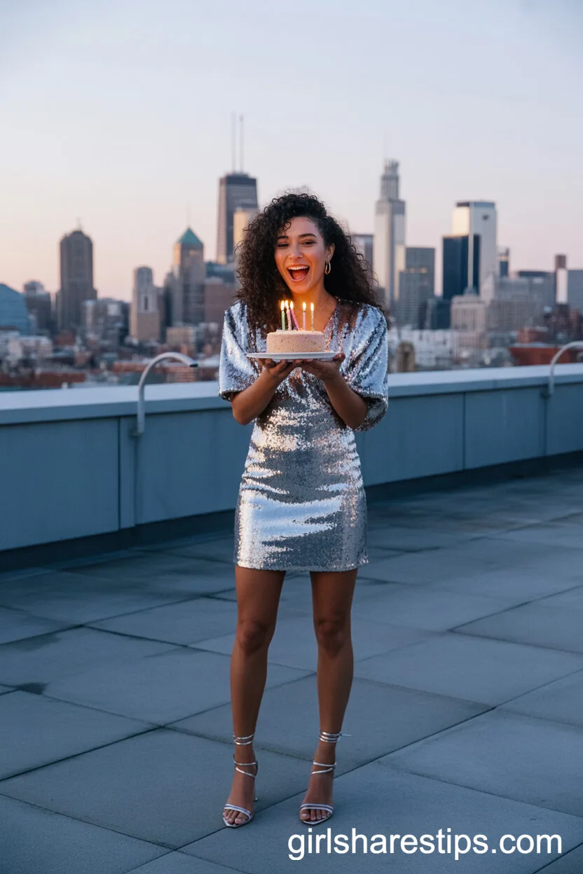 Sparkly Silver Sequin Mini Dress for Rooftop Celebrations