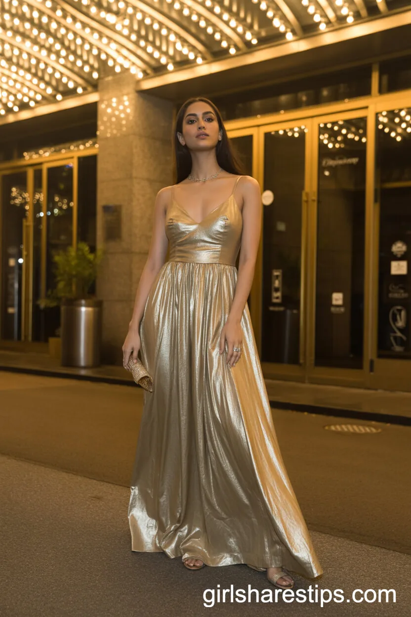 Glamorous Gold Metallic Gown for Evening Events