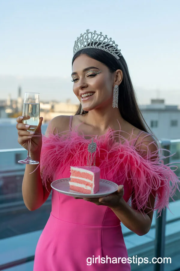 Hot Pink Feather-Trimmed Mini Dress and Crystal Stilettos