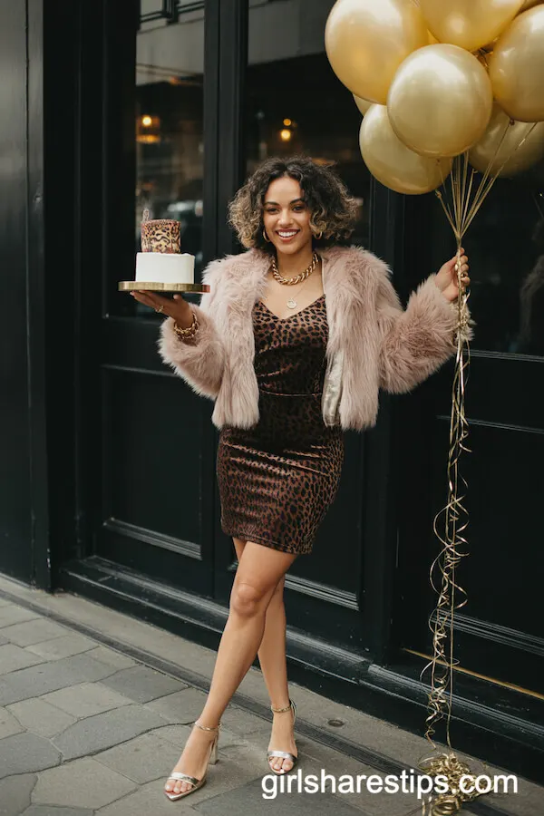 Leopard Velvet Mini Dress With Faux-Fur Jacket