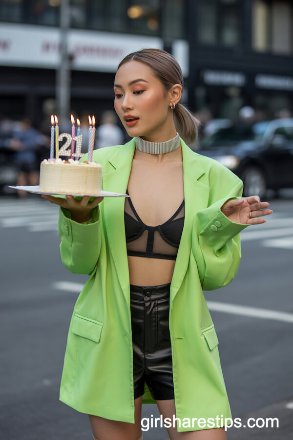 Neon Green Oversized Blazer With Faux-Leather Shorts