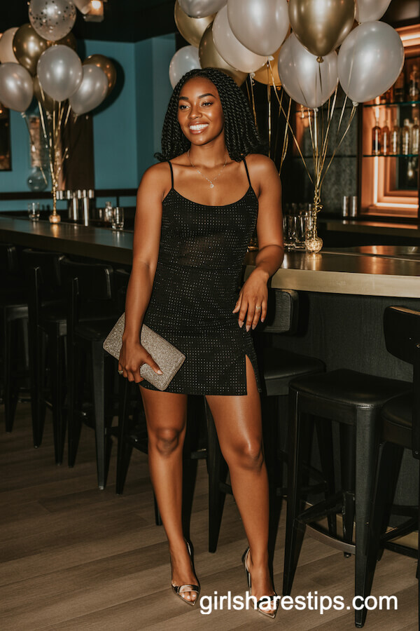 Sparkly Black Mini Dress with Rhinestones