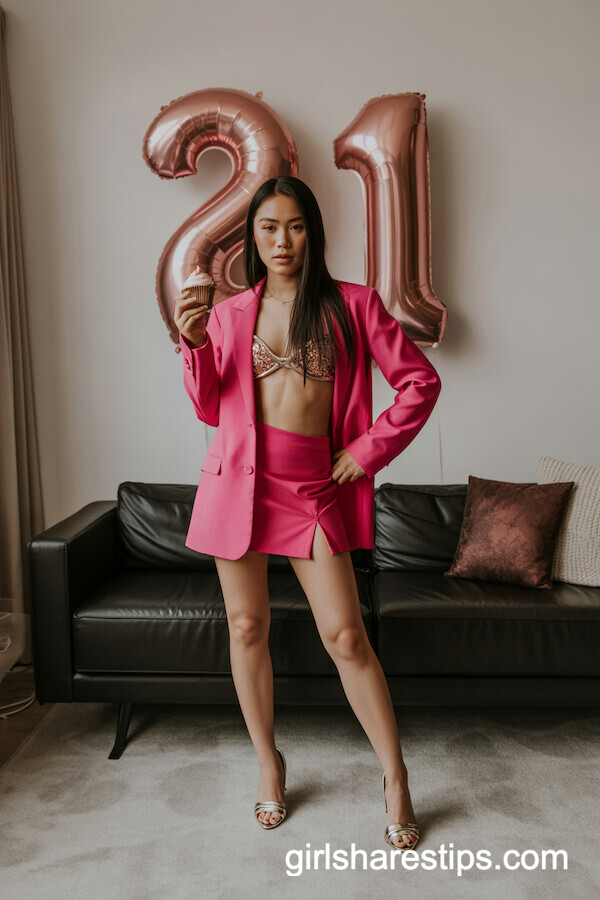 Hot Pink Blazer and Mini Skirt Set