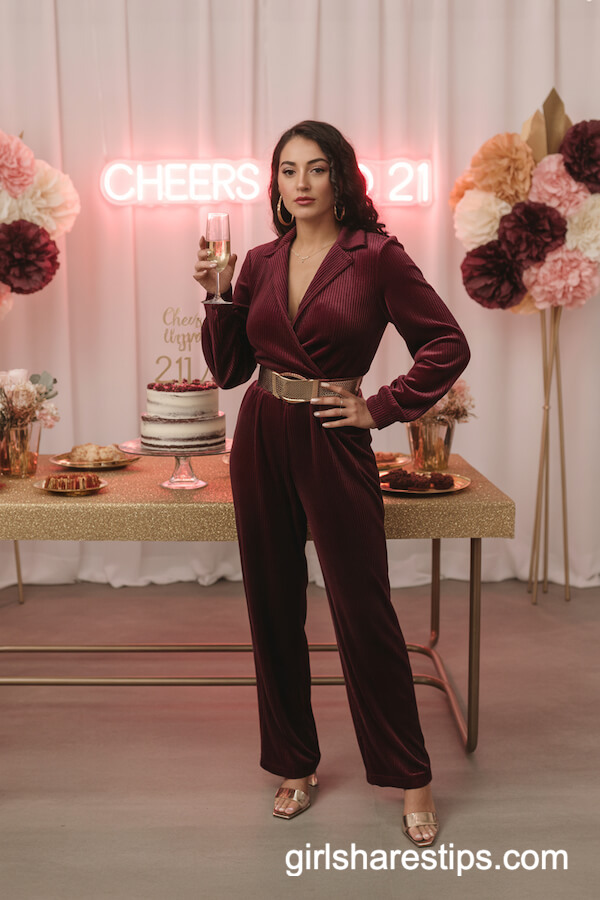 Deep Burgundy Velvet Jumpsuit