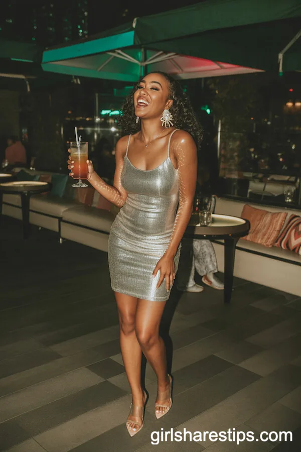Silver Sequin Bodycon Dress Paired with Clear Heels