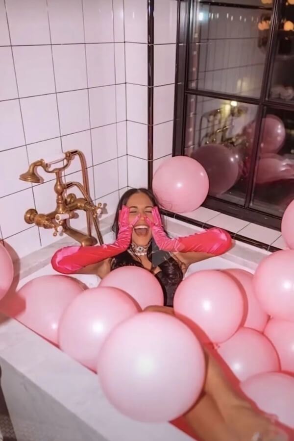 Pink Balloons Bathtub Birthday Photoshoot