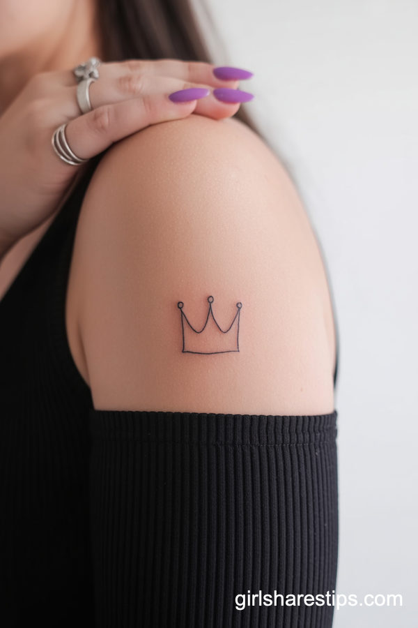 Minimal Crown Micro Tattoo on Upper Arm