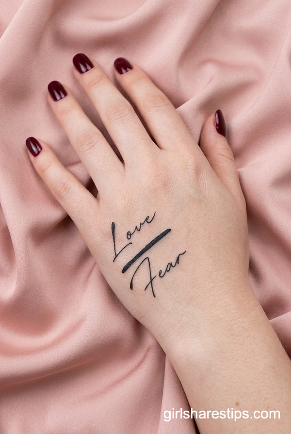 Love and Fear Minimalist Hand Script Tattoo