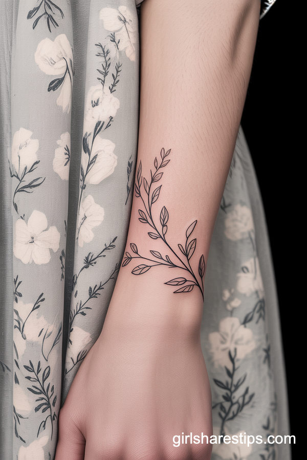 Simple Branch and Leaves Inner Forearm Tattoo