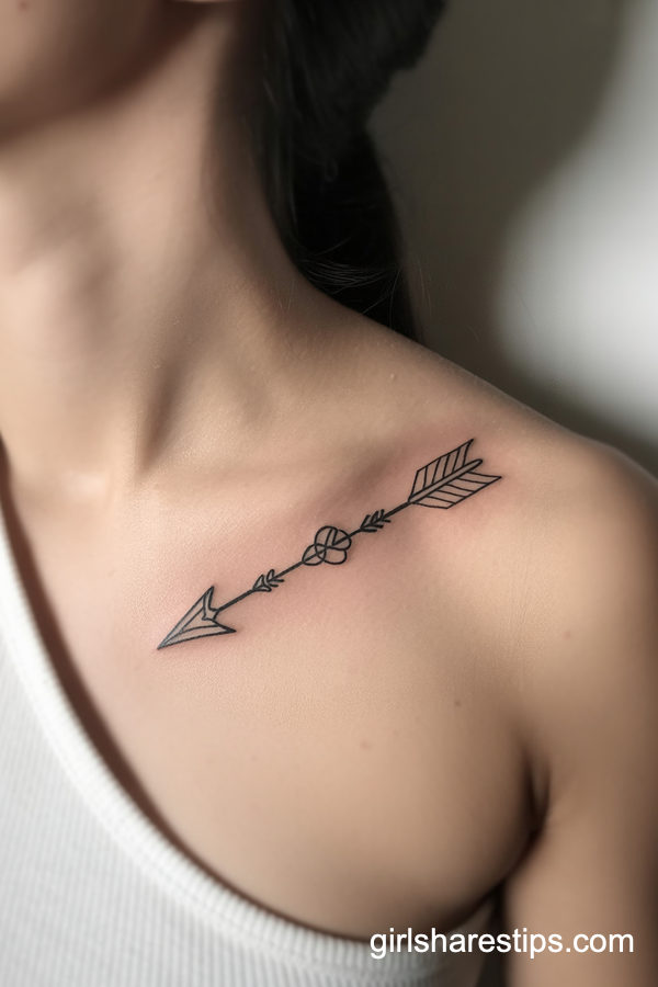 Decorative Arrow Collarbone Tattoo in Fine Line