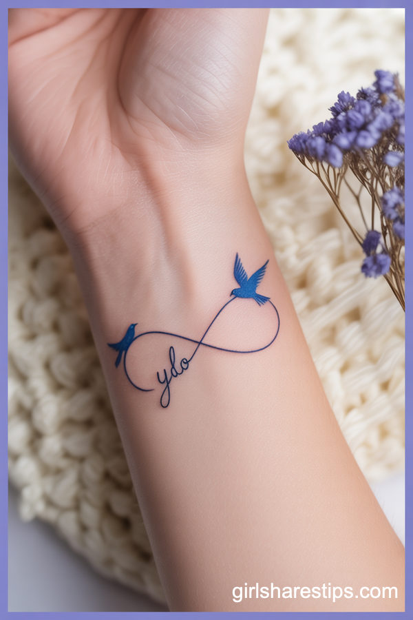 Infinity YOLO Wrist Tattoo with Blue Birds