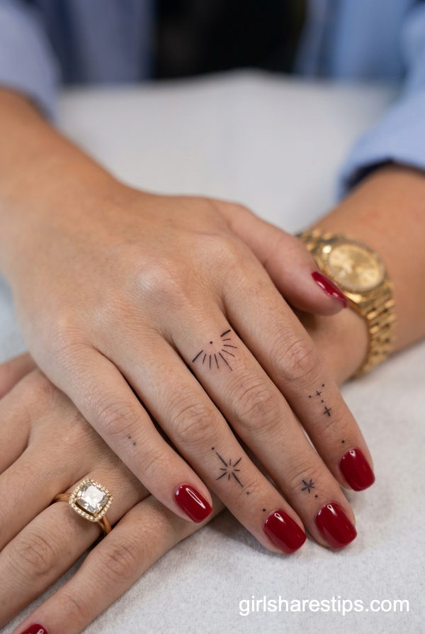 Celestial Finger Tattoo Set with Sun and Star Symbols
