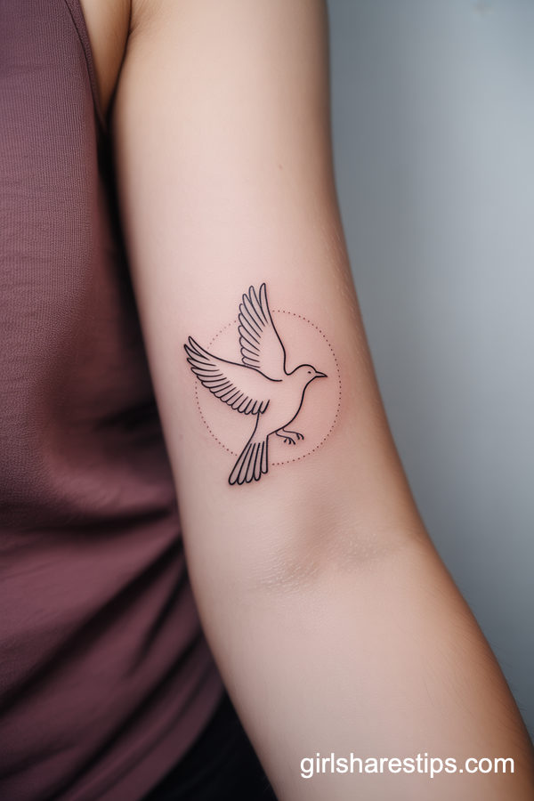 Flying Bird Line Art Inner Forearm Tattoo
