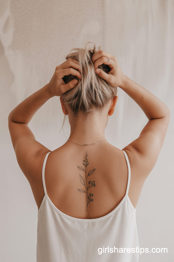 Vertical Botanical Spine-Inspired Back Tattoo