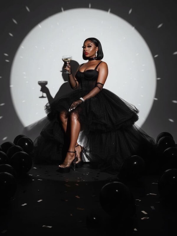 Elegant Black Gown Birthday Studio Photoshoot