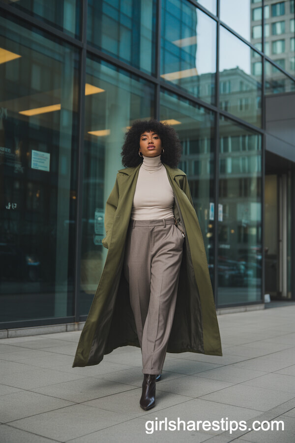 Oversized Trench Coat with Straight-Leg Trousers