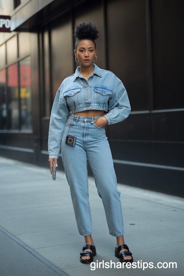 Double-Denim Look with Chunky Sandals