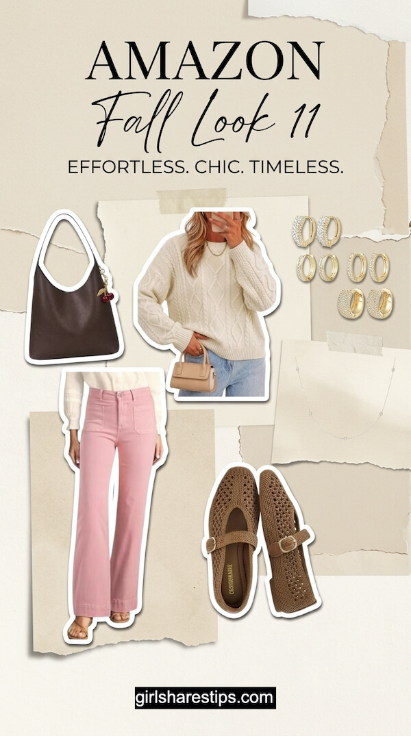 Cream Cable Knit Sweater Meets Statement Pink Wide-Leg Pants