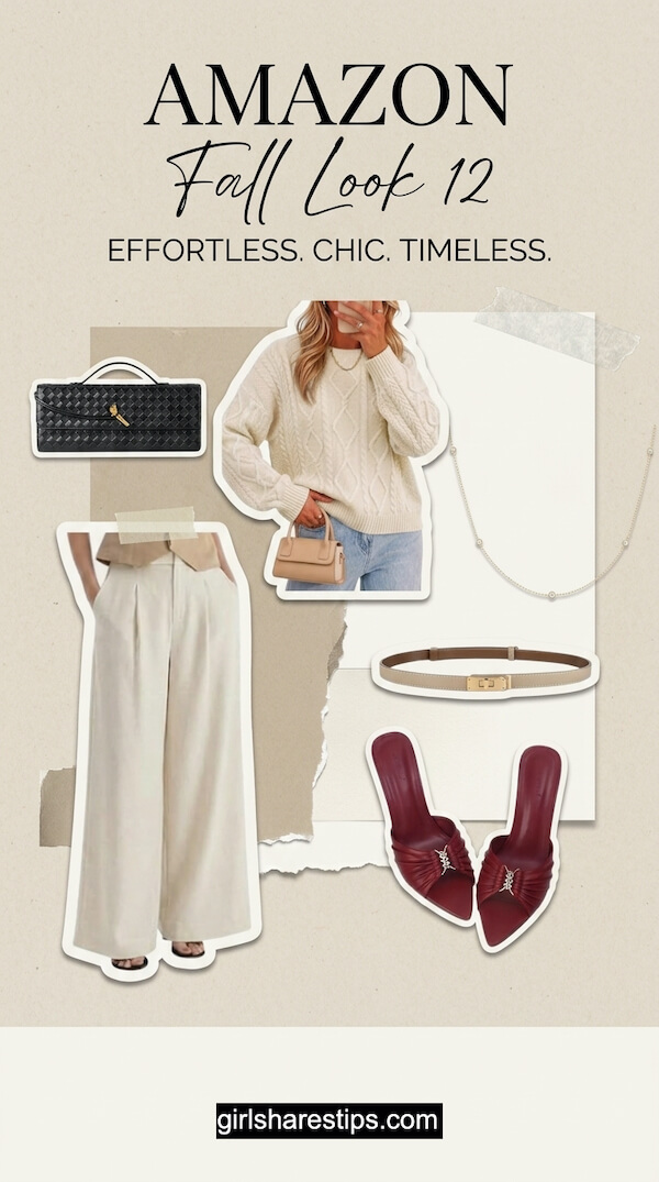 Chunky Ivory Cable Knit Sweater with Wide-Leg Cream Trousers