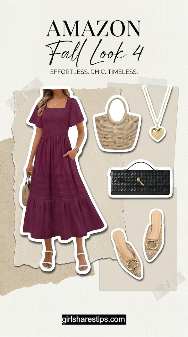 Plum Smocked Midi Dress Embracing Feminine Fall Charm