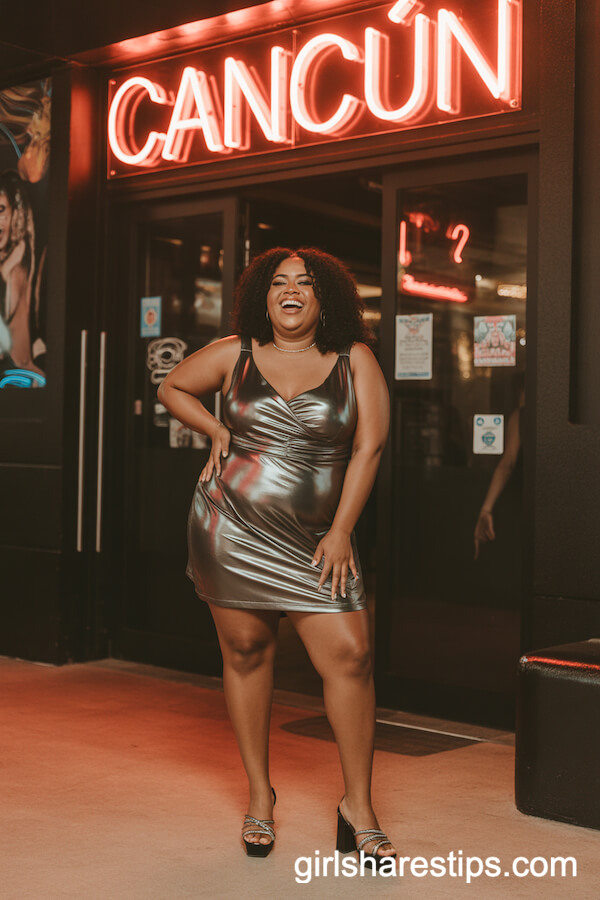 Silver Metallic Mini Dress with Block Heels
