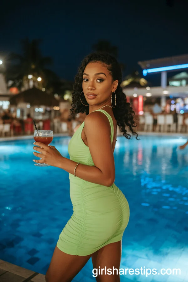 Neon Bodycon Mini Dress with Hoop Earrings