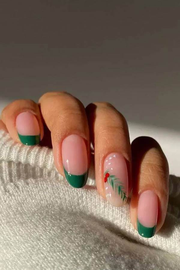Green French Tips with Minimal Accent