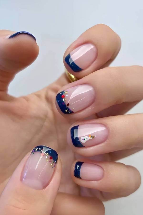 Navy French Tips with Festive Accents
