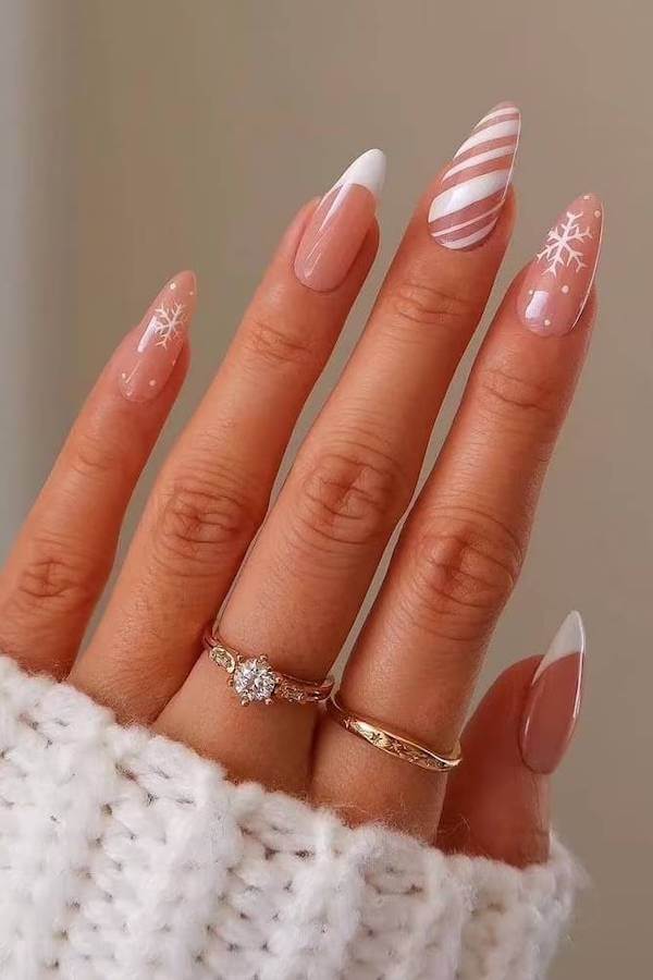 Minimal White Stripe and Snowflake French Tips