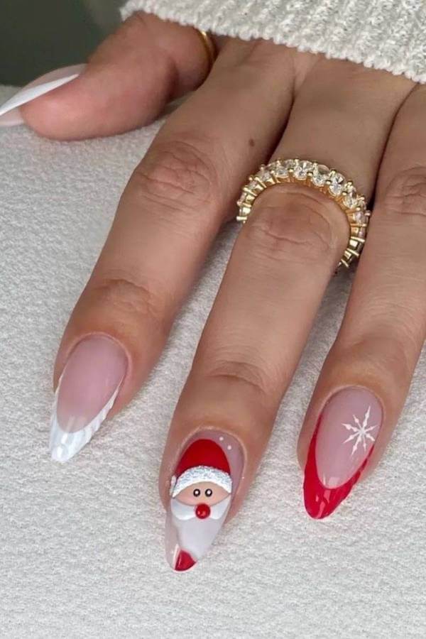 Santa and Snowflake Accent Nails