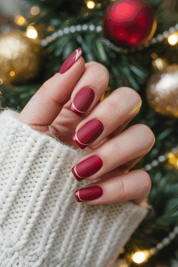 Matte Red French Tips with White Outline
