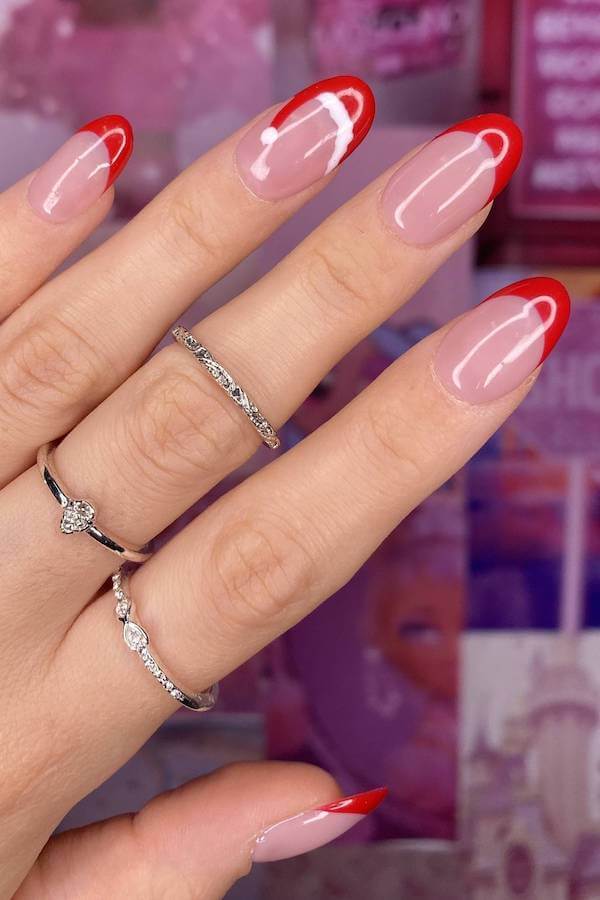 Santa Hat French Tip Nails