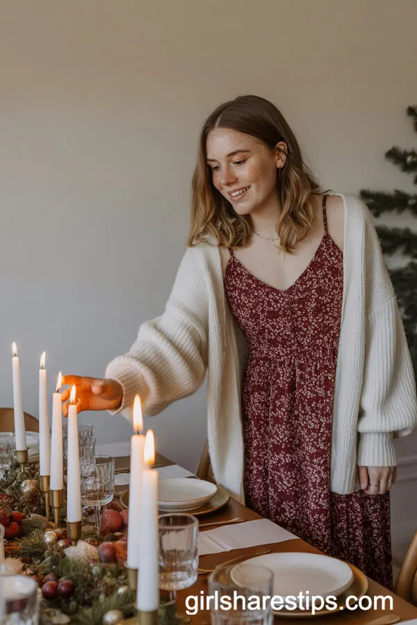 Burgundy Floral Maxi Dress with Chunky Cream Cardigan