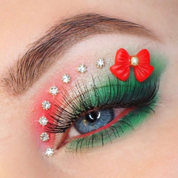 Festive Bow and Rhinestone Eye Look