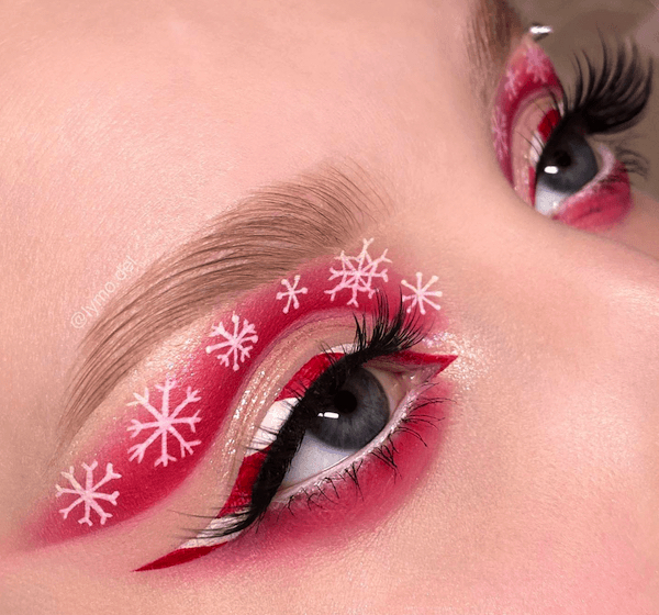 Red and White Snowflake Eye Makeup