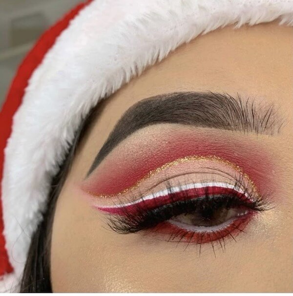 Red, White, and Gold Festive Cut Crease Eye Makeup