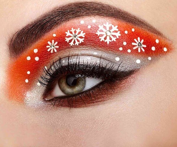 Red and White Snowflake Glam Eye Makeup