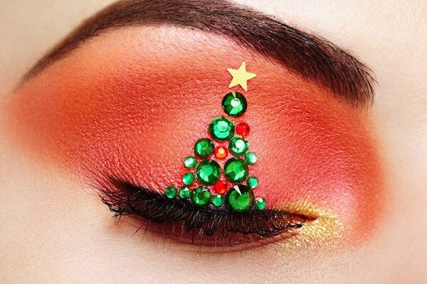 Christmas Tree Rhinestone Eye Makeup