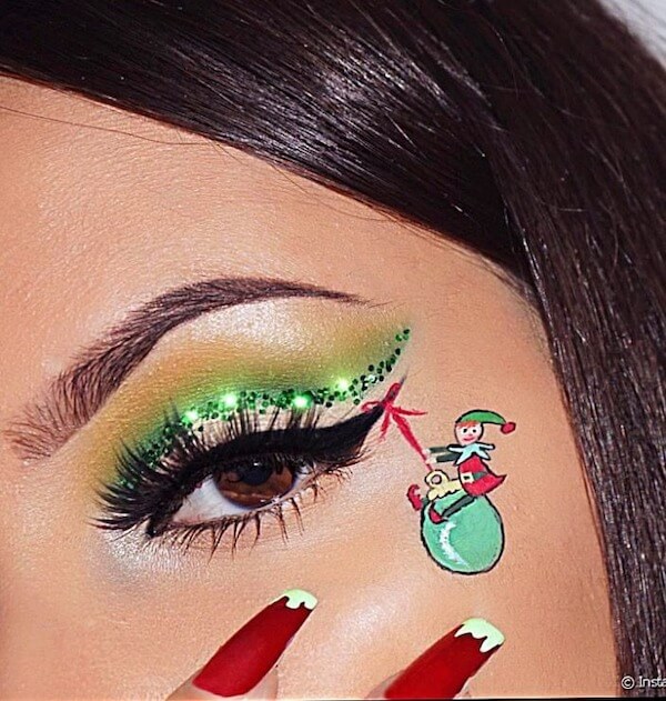 Whimsical Elf and Ornament Christmas Makeup