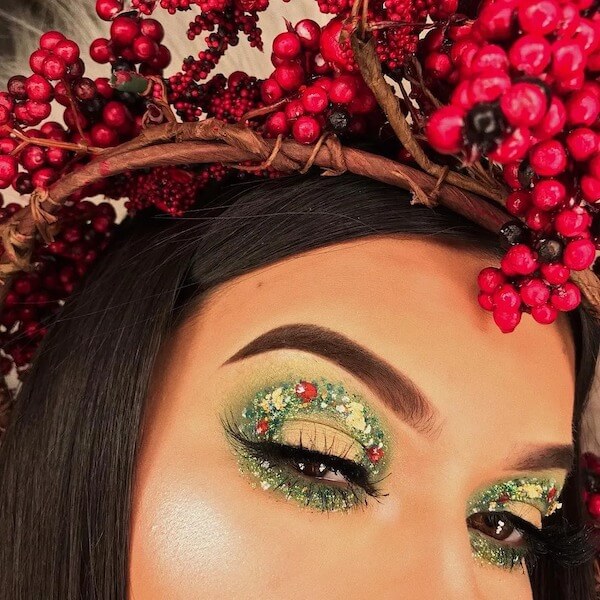 Holly Berry Glitter Eye Makeup