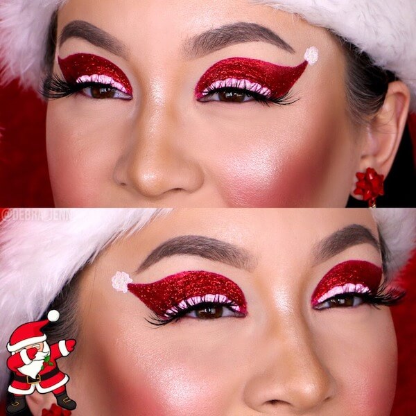 Santa Hat Red Glitter Eye Makeup