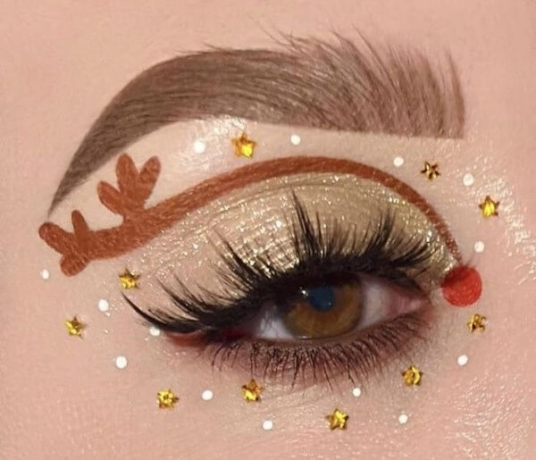 Golden Glitter Reindeer Eye Makeup