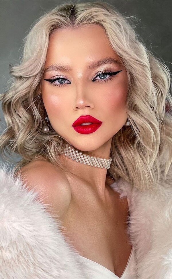 Classic Red Lips and Winged Liner