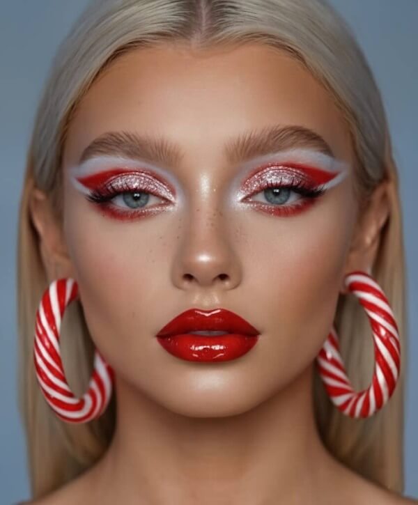 Candy Cane Inspired Holiday Makeup
