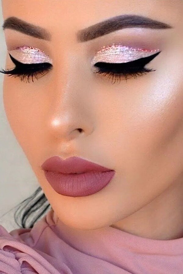 Pink Glitter Cut Crease Makeup