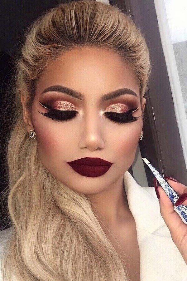 Rose Gold Eyes with Bold Burgundy Lips