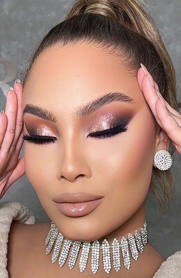 Shimmery Bronze Eyes with Nude Lips