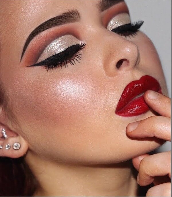 Glitter Cut Crease and Bold Red Lips