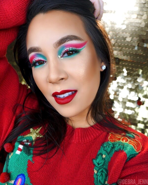 Candy Cane Inspired Christmas Eye Makeup